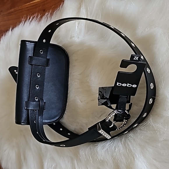 bebe Belt Bag Womens Black Blingy Stones - Picture 3 of 7